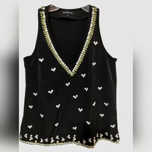 1770) Nanette Lepore Black Beaded V Neck Tank Top Size XS